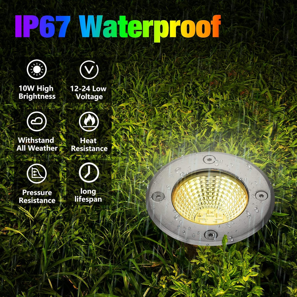 Tuanse 16 Pack Low Voltage Landscape Lights with 32 Connectors and 2 Remotes, RGBW Colored LED Well Lighting 12V-24V Waterproof Outdoor In Ground Lights for Garden Pathway Deck