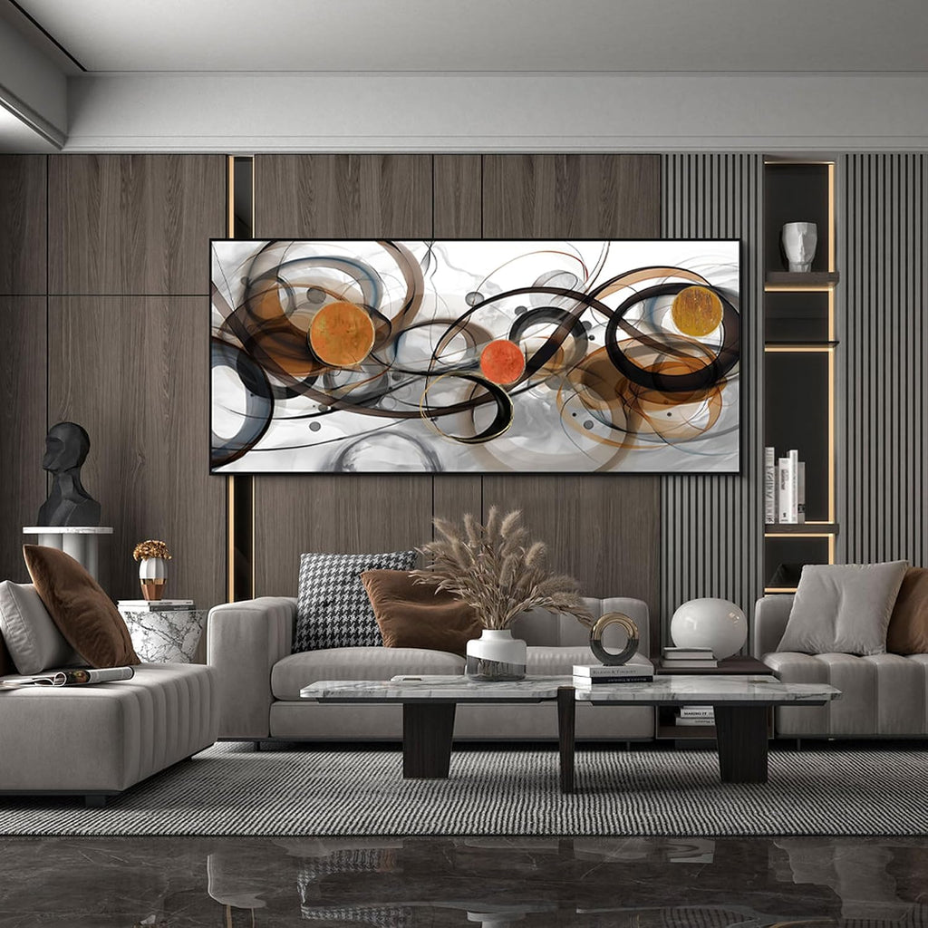 XLSJERST Wall Art for Living Room - Extra Large 86x39 Inches Orange Abstract Canvas Wall Decor Modern Black Fram Painting Oversize Artwork for Above Bed Office Home Decoration