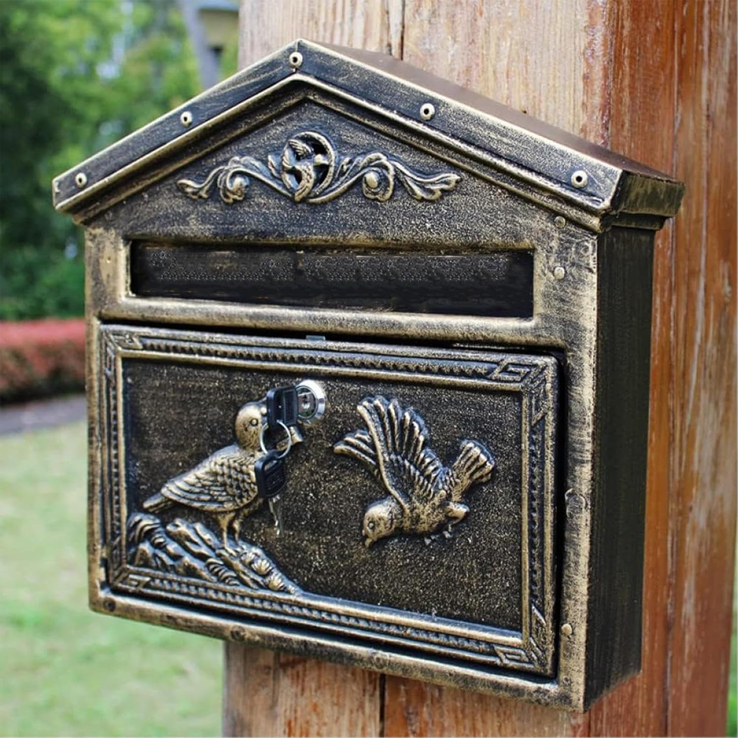 Wall Mount Mailboxes, Retro Mail Box Home with Lock, Cast Aluminum + Galvanized Steel and Aluminum Stamping Process for Old Courtyard Villa