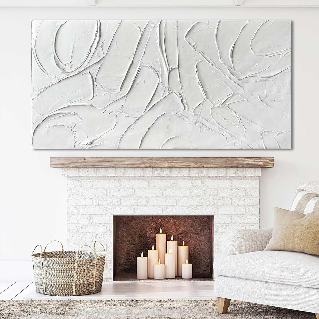XIANSHOU Oil Painting Art Wall Decor Pictures for Living Room Big Wall Artwork White Painting 29'x 58' Modern Abstract Wall Decor Bedroom Office Ready to Hang