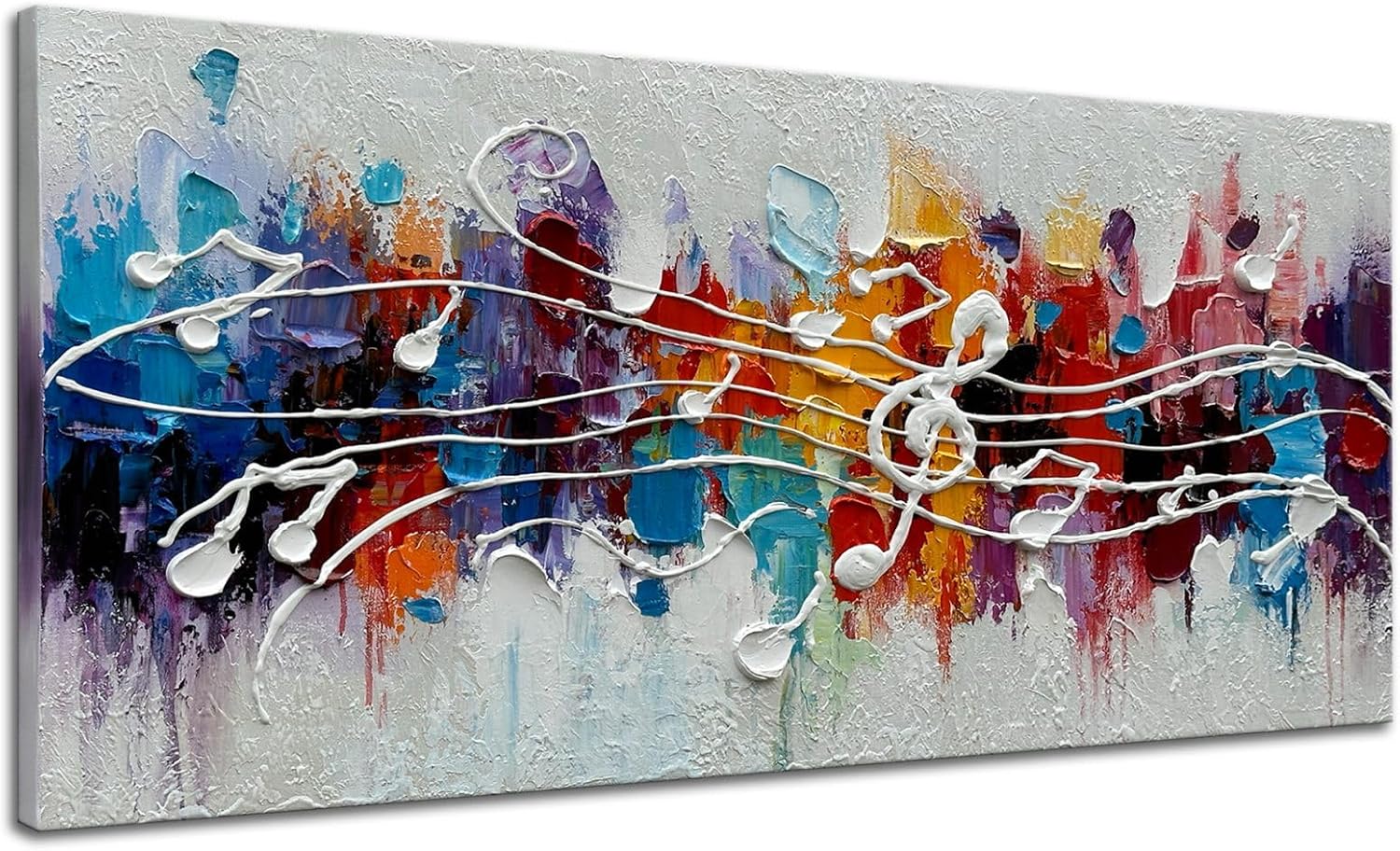 zoinart Colorful Music Symbol Oil Painting on Canvas, Abstract Art Thick Paint Texture Painting, Creative Pattern Wall Art, Modern Minimalist Living Room Deco