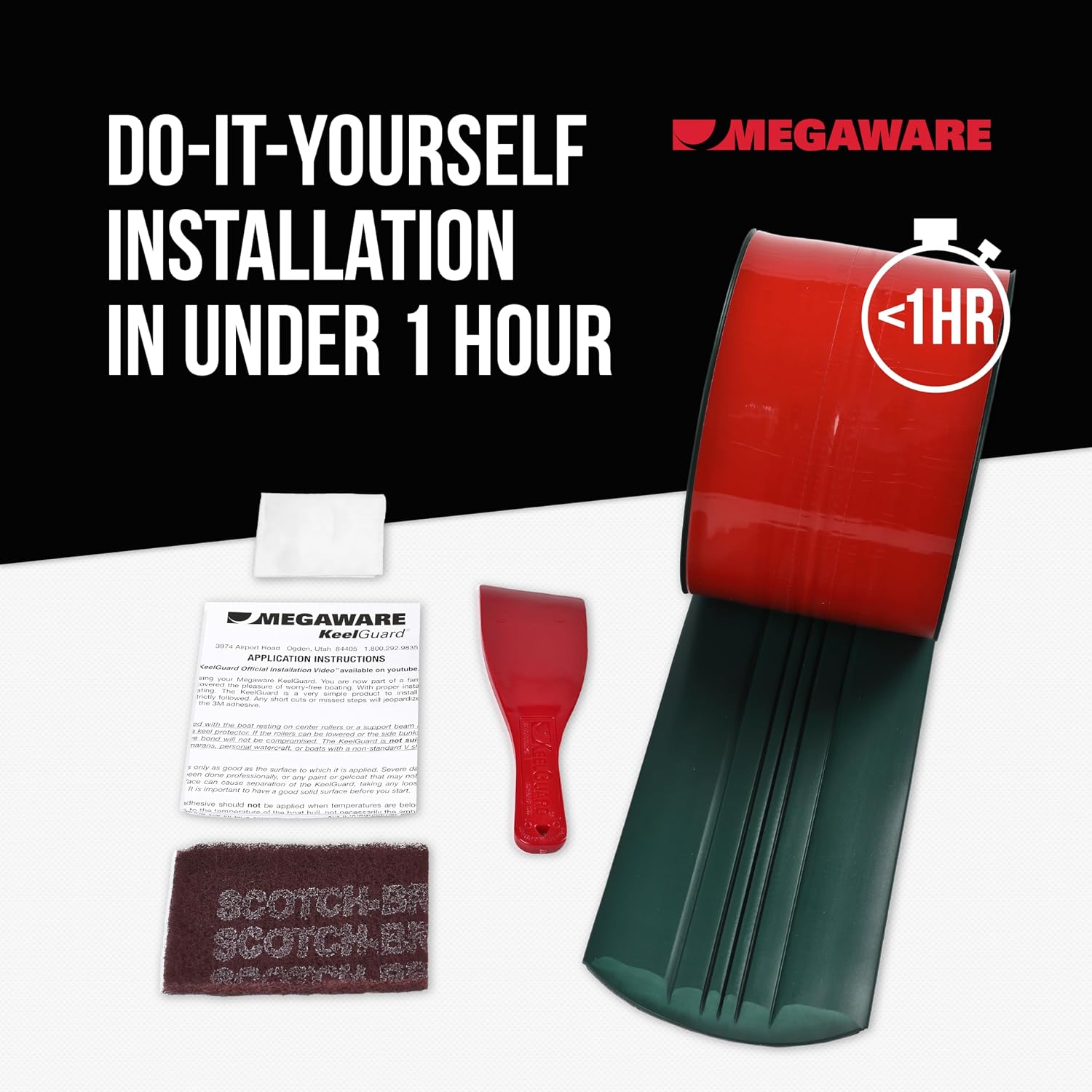 MEGAWARE KEELGUARD USA-Made, Original DIY Keel Guard, 5-Inch Wide, 4-12ft Sizes, 11 Colors, Complete Install Kit with Primer, Hull Protector, for Fiberglass and Some Aluminum Boats, Marine-Grade