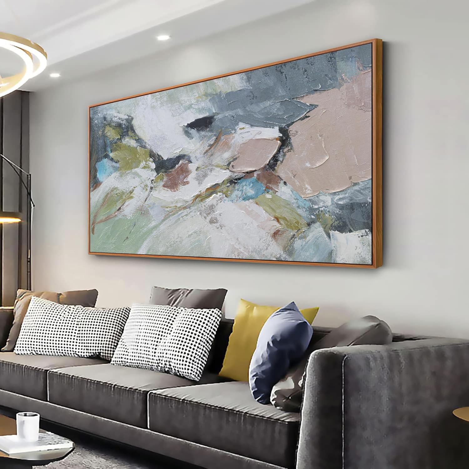 Pink Abstract Painting Large Wall Art Living Room Decor Green Canvas Print Colorful Abstract Wall Art For Living Room Home Office Decoration 30x60 Inch