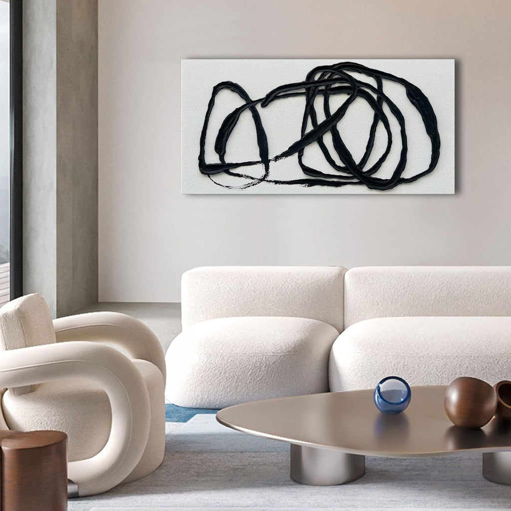 NANKAI Art Contemporary Minimalist Black and White Art Painting Texture Abstract Oil Painting Home Wall Art 24x48 Inches