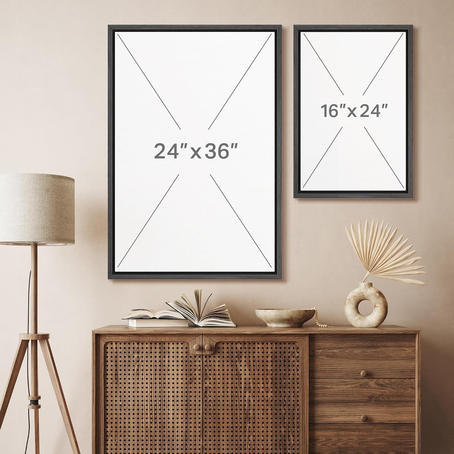 SIGNFORD Framed Canvas Print Wall Art Set Desert Haze Abstract Neutral Beige and Brown Illustrations Modern Art Relax/Calm for Living Room, Bedroom, Office - 24'x36'x3 Black
