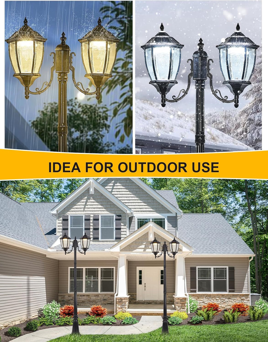 2-Heads Outdoor Solar Lamp Post Lights with Dusk to Dawn Sensor, Classic Exterior Solar Pole Lights with Waterproof, Black Street Lights with Clear Glass for Garden, Patio, Pathway, Driveway