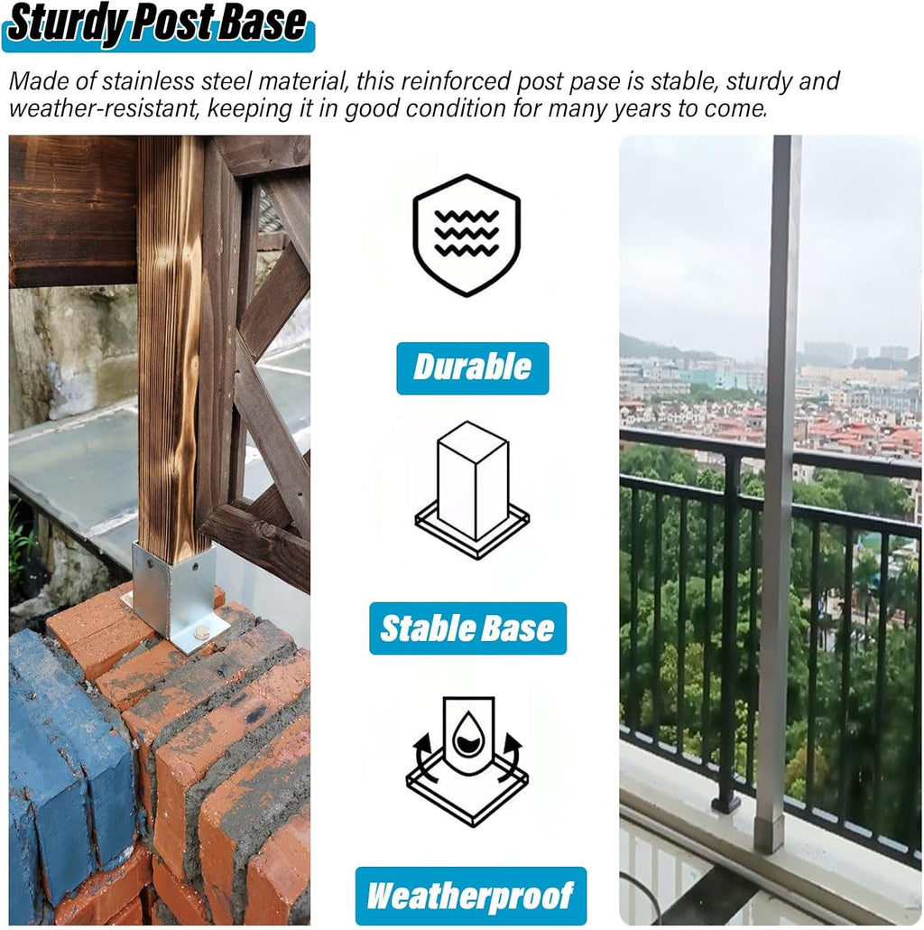 Heavy Duty Stainless Steel Pergola Bracket Kit - 2 PCS Metal Post Base Supports for Concrete, Vinyl Fence & Wood Deck Porch Railing (90x80mm) - Durable, Weather-Resistant Design