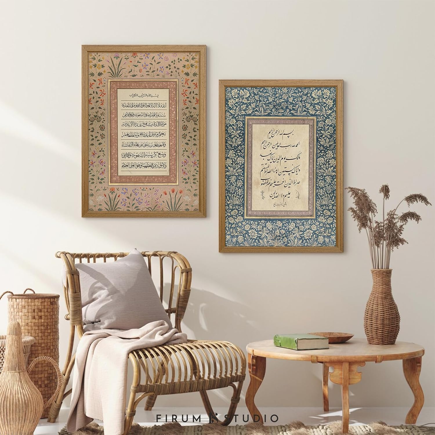 Islamic Wall Art Muslim Canvas Poster Arabic Wall Decor Vintage Painting Islamic Calligraphy Prints Ayatul Kursi Al Fatiha Pictures Ramadan Artwork for Home Living Room 24x36 Inch Wood Framed