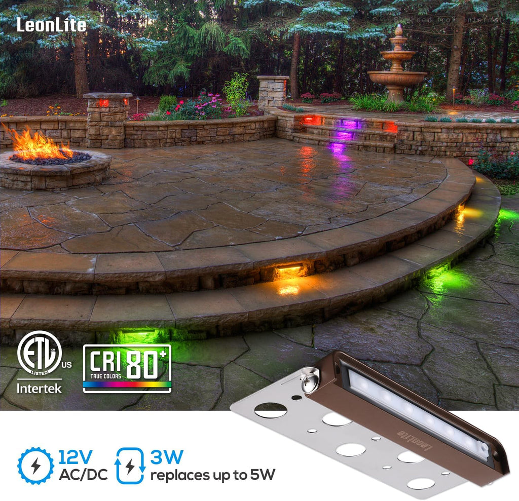LEONLITE 8-Pack Premium Series RGB 7 Inch 3W LED Retaining Wall Lights Swivel, Color Changing Hardscape Lighting Low Voltage, 12V-24V AC/DC LED Landscape Hardscape Paver Light, Outdoor Step Light, ETL
