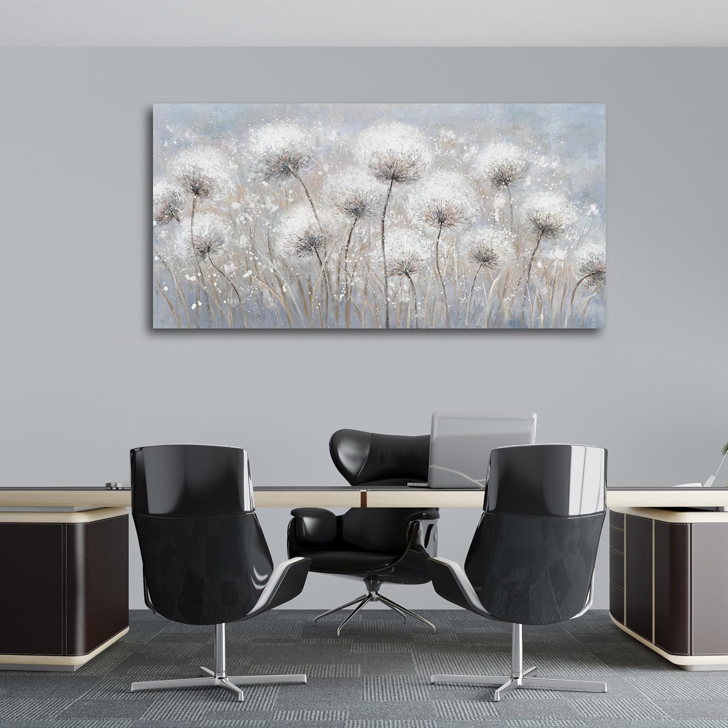 Belmrxne Large Dandelion Floral Wall White and Black Wall Decor Modern Aesthetic Artwork Trendy Canvas Painting for Living Room Bedroom Dining Room Office Home Decor 29x58 inch