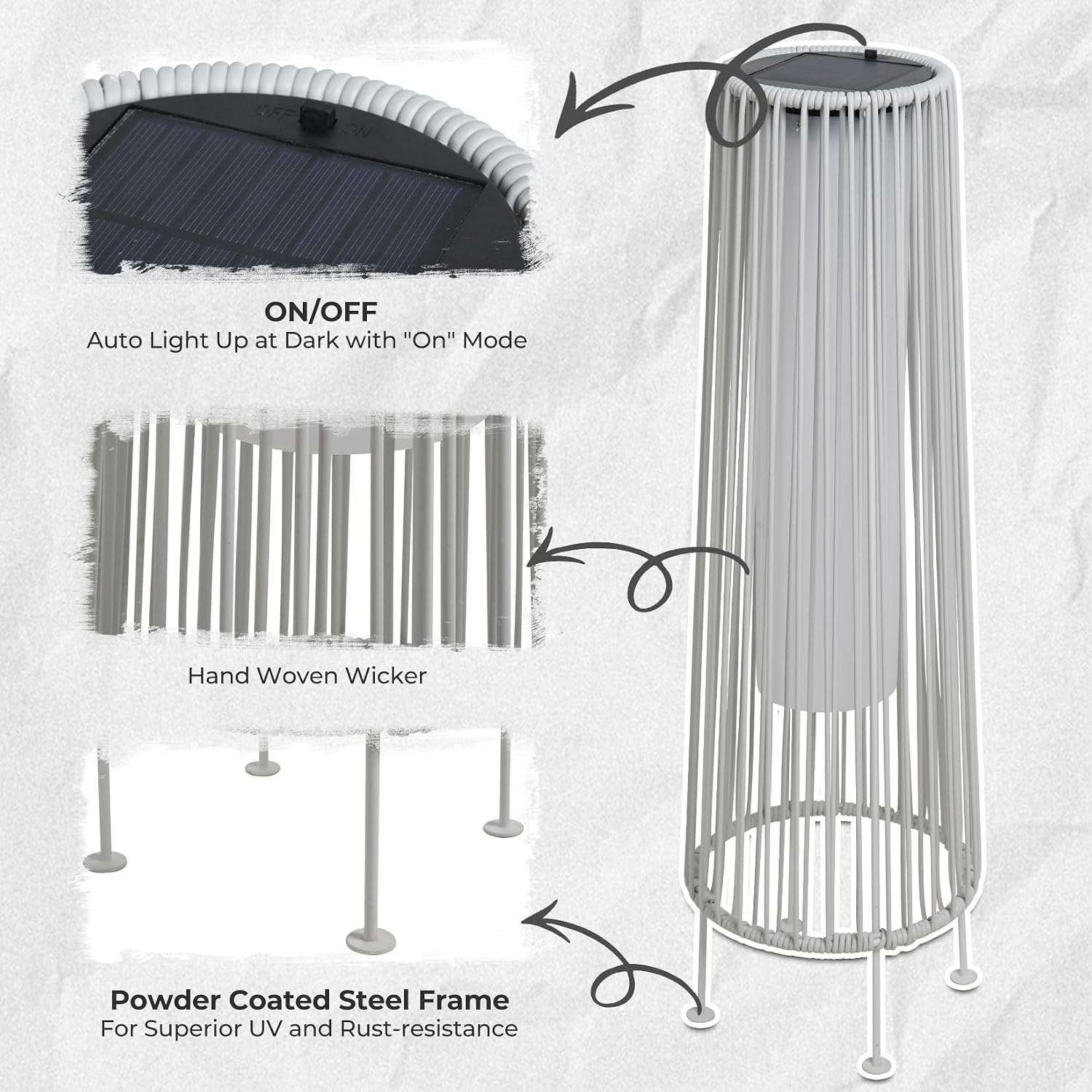 Grand patio Outdoor Floor Solar Light 2-Pack, Wicker Solar Patio Lamp Waterproof Outside Deck Lamp for Porch, Yard, Garden, Lawn Decorations - White, Gordes 2 PCS