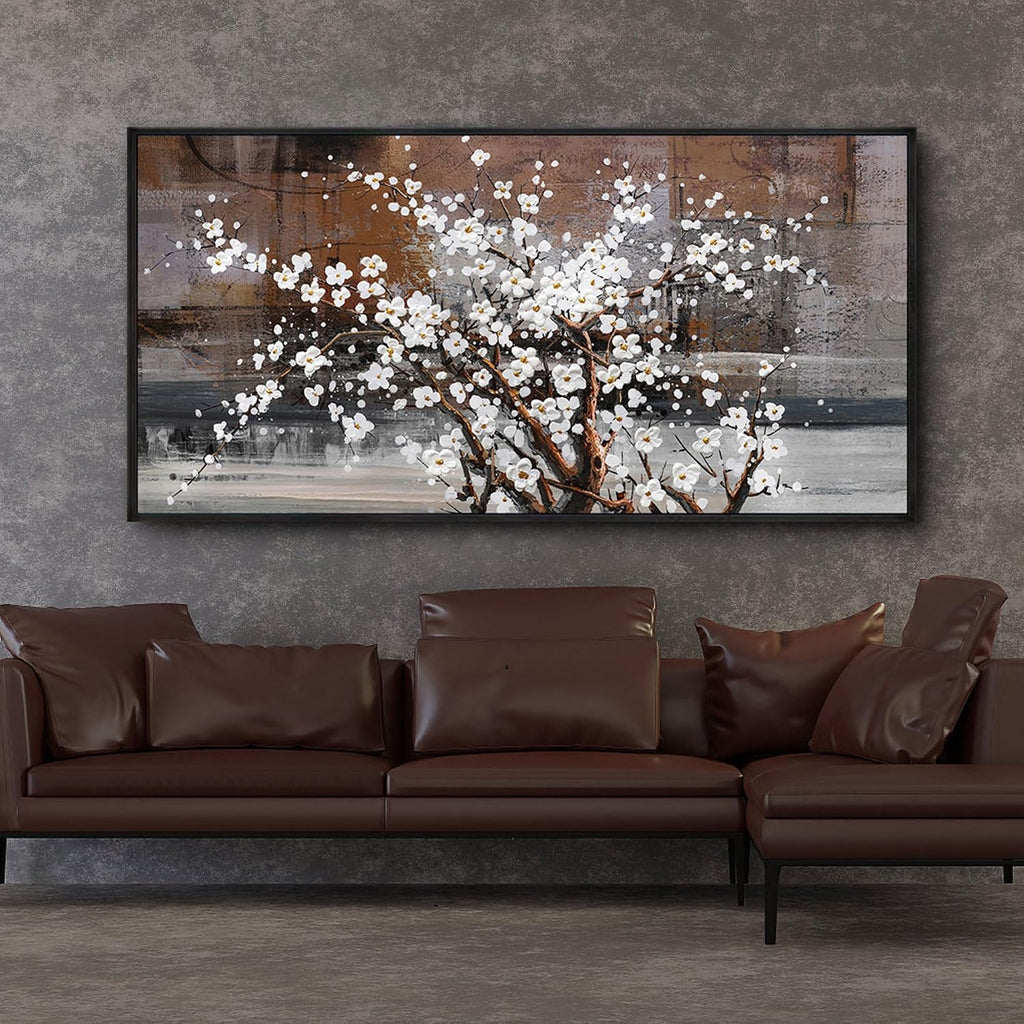 KLAKLA Wall Art for Living Room - Black Framed Wall Decor - Large Size Natural Botanical Plum - Wooden Framed Abstract Brown Picture Artwork for Bedroom Office