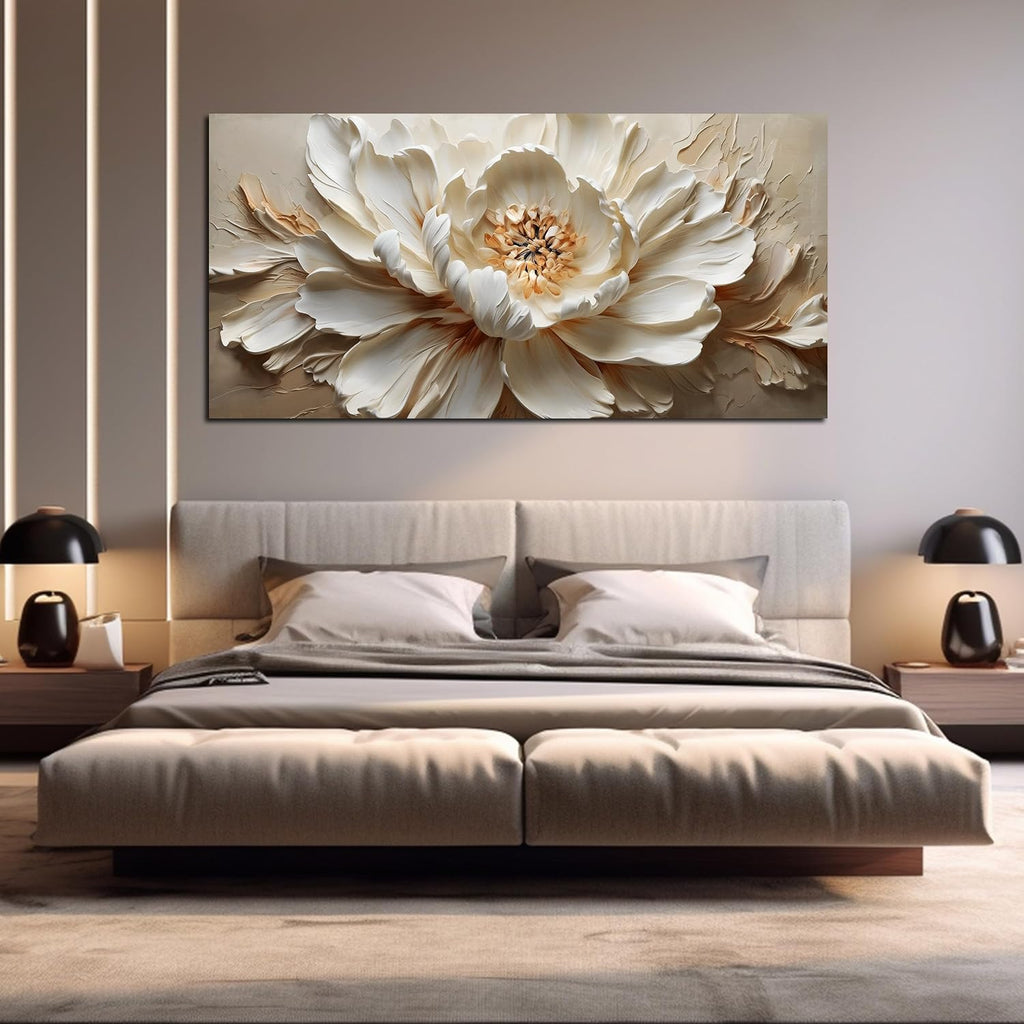 Flower Pictures Wall Decor for Living Room White and Brown Canvas Wall Art Decor Large Bedroom Decor for Teen Girls 29 x 58 Inch
