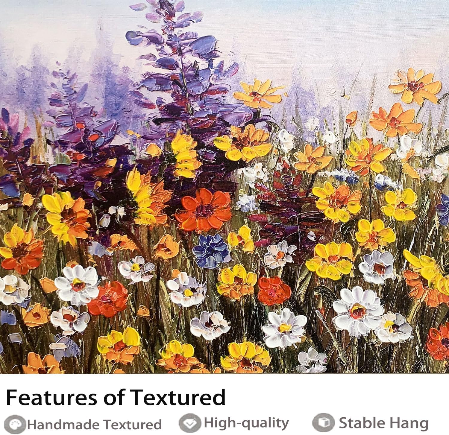 Ardemy Flower Canvas Wall Art for Living Room Extra Large Daisy Colorful Textured Picture Bedroom, Wildflower Painting Purple Yellow Floral Artwork Framed for Home Office Wall Decor 58'x29'
