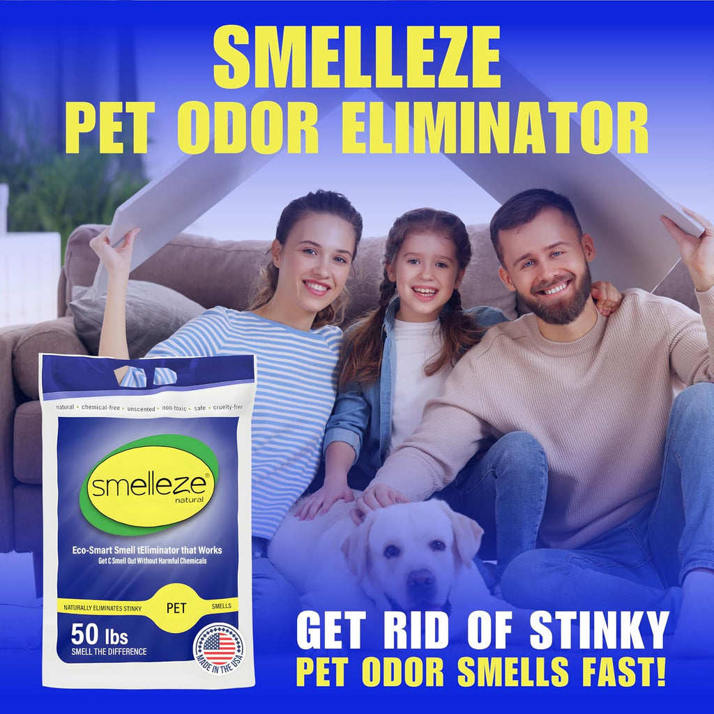 SMELLEZE Natural Pet Odor Eliminator Deodorizer: 50 lb. Unscented Granules Rids Strong Pet Waste Stench. Perfect for Pet or Small Animal Habitats. Mix with Bedding