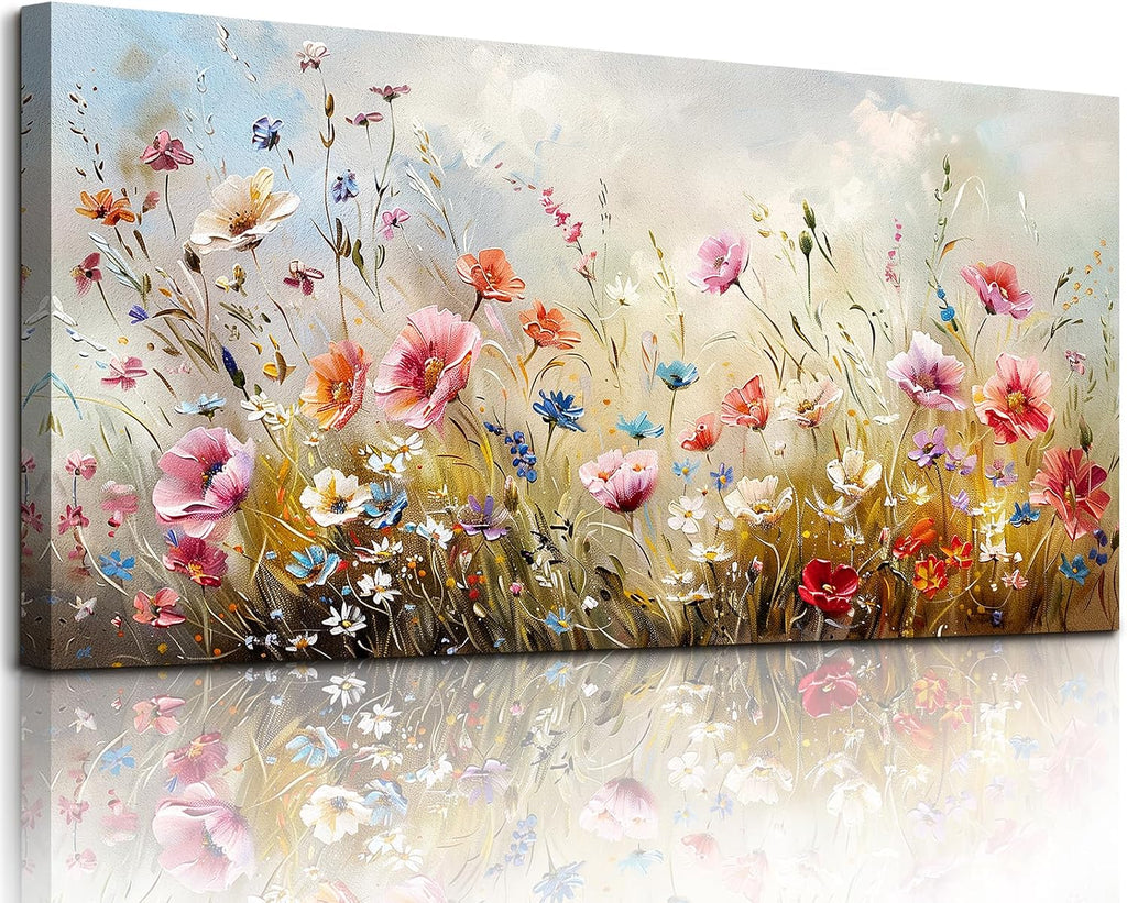 crmotu Large Wall Art for Living Room, Flower Market Botanical Prints, Floral Nature Decor Canvas Pictures, Meadow Wildflower Rustic Home Decorations, Modern Bedroom Farmhouse Wall Decor 29'X57'