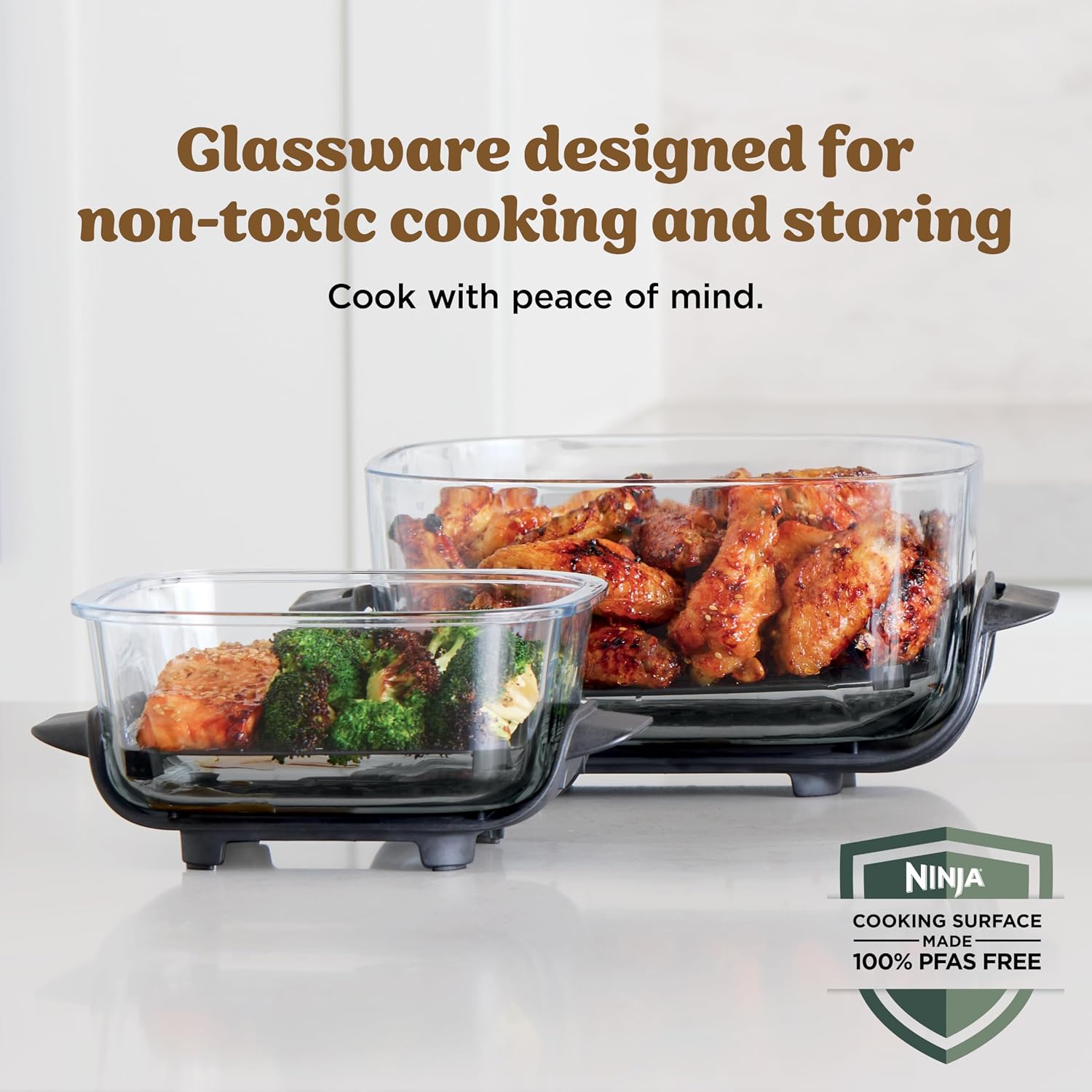 Ninja Crispi 4-in-1 Glass Air Fryer | 450°F | Non-Toxic | 4QT & 6-Cup Glass Containers w/Lids | Microwave, Freezer, Dishwasher Safe | Max Crisp, Air Fry, Bake, Recrisp | Ginger Snap | FN101GD