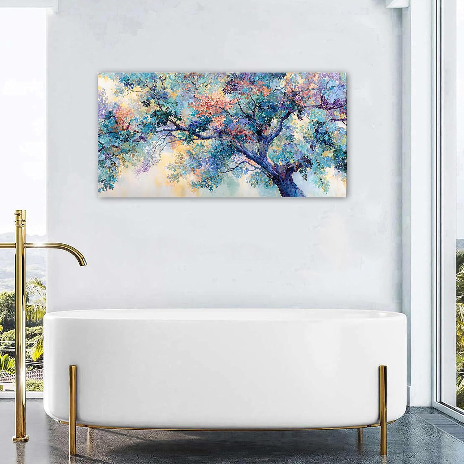 Colorful Tree of Life Wall Art Abstract Forest Wall Decor Blooming Floral Pictures for Living Room Graffiti Watercolor Nature Landscape Canvas Prints Painting Artwork Bedroom Home Decoration 24x48'