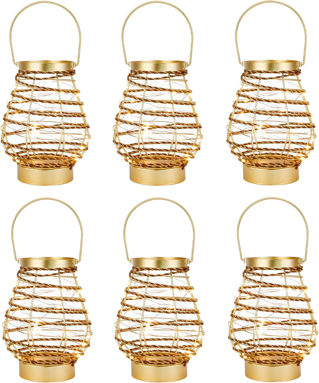 Set of 6 Metal Cordless Table Lamp 8 'H Metal Cage LED Cage Lamp with 6-Hour Timer, Vintage Decorative Fairy Lights Lantern for Indoor/Outdoor Bedrooms Weddings Parties Patio Events