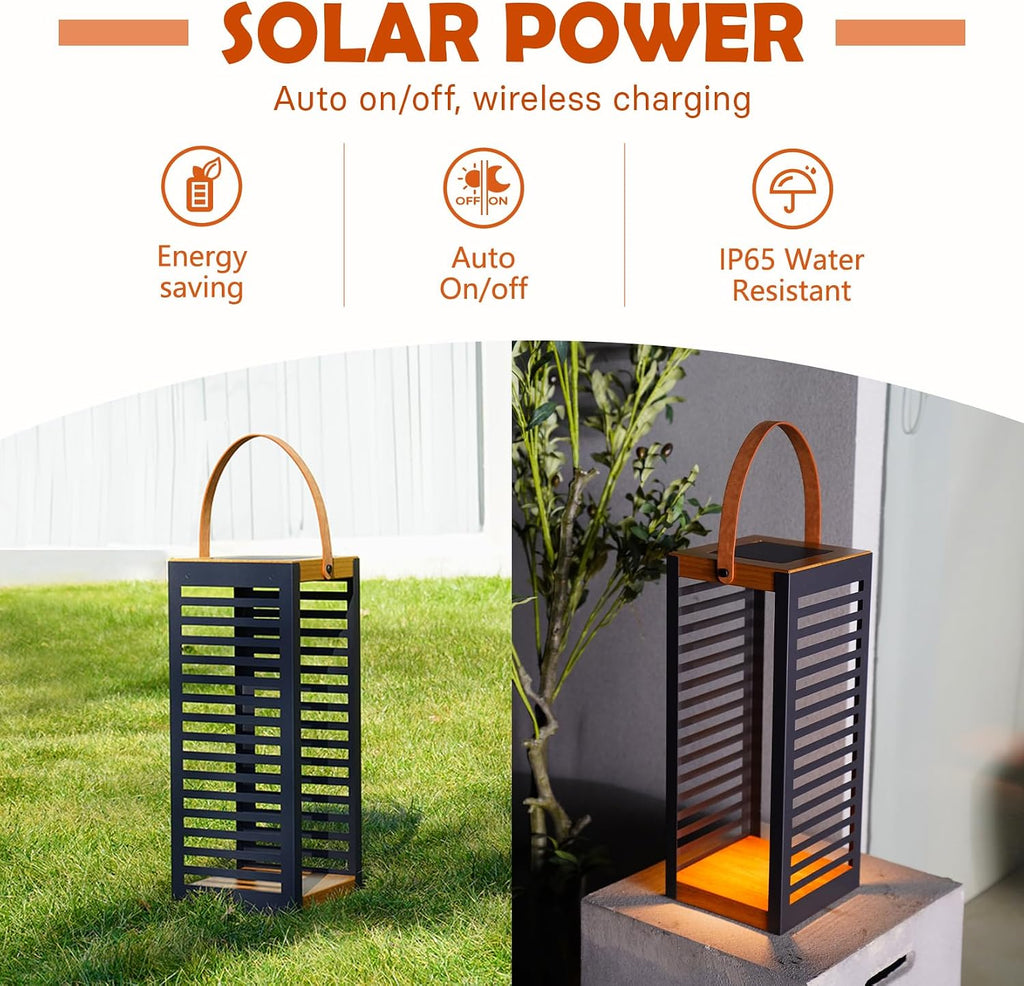 Solar Yard 2-Pack Outdoor Floor Lamp Solar Powered Light, Patio Waterproof Metal Solar Lantern with Handle, Plant Decor for Patio, Yard, Porch, Large+Small