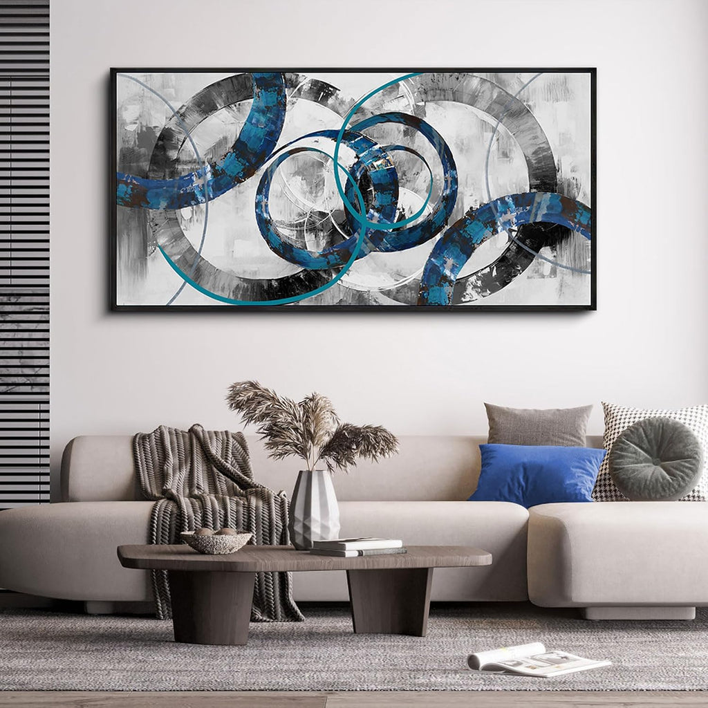 XLSJERST Wall Art for Living Room - Abstract Wall Decor Blue and Gray Canvas Picture Print Framed Artwork for Bedroom Office Home Decoration - 48x24 Inches