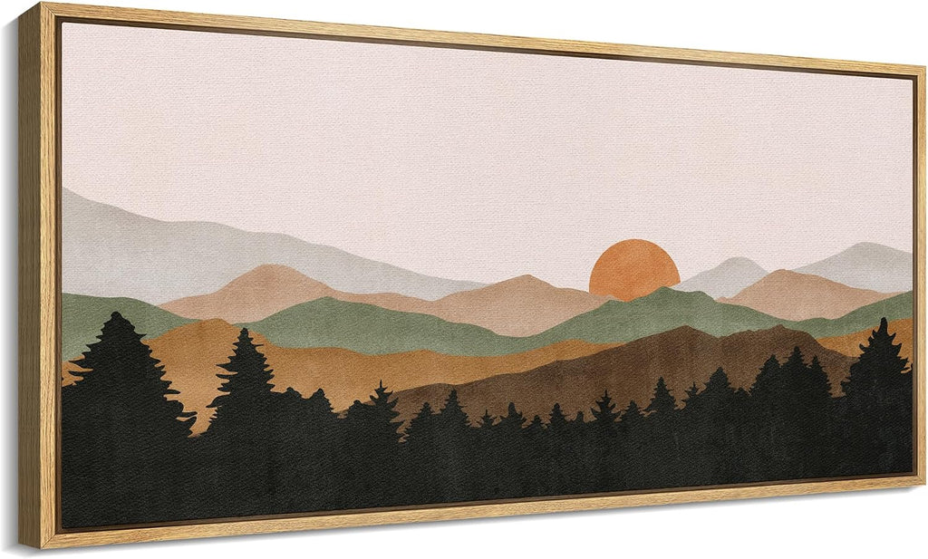 SIGNFORD Extra Large Framed Canvas Print Wall Art Abstract Mountain Contours Sunset Landscape Illustrations Modern Art Relax/Calm Warm for Living Room, Bedroom, Office - 60'x30'