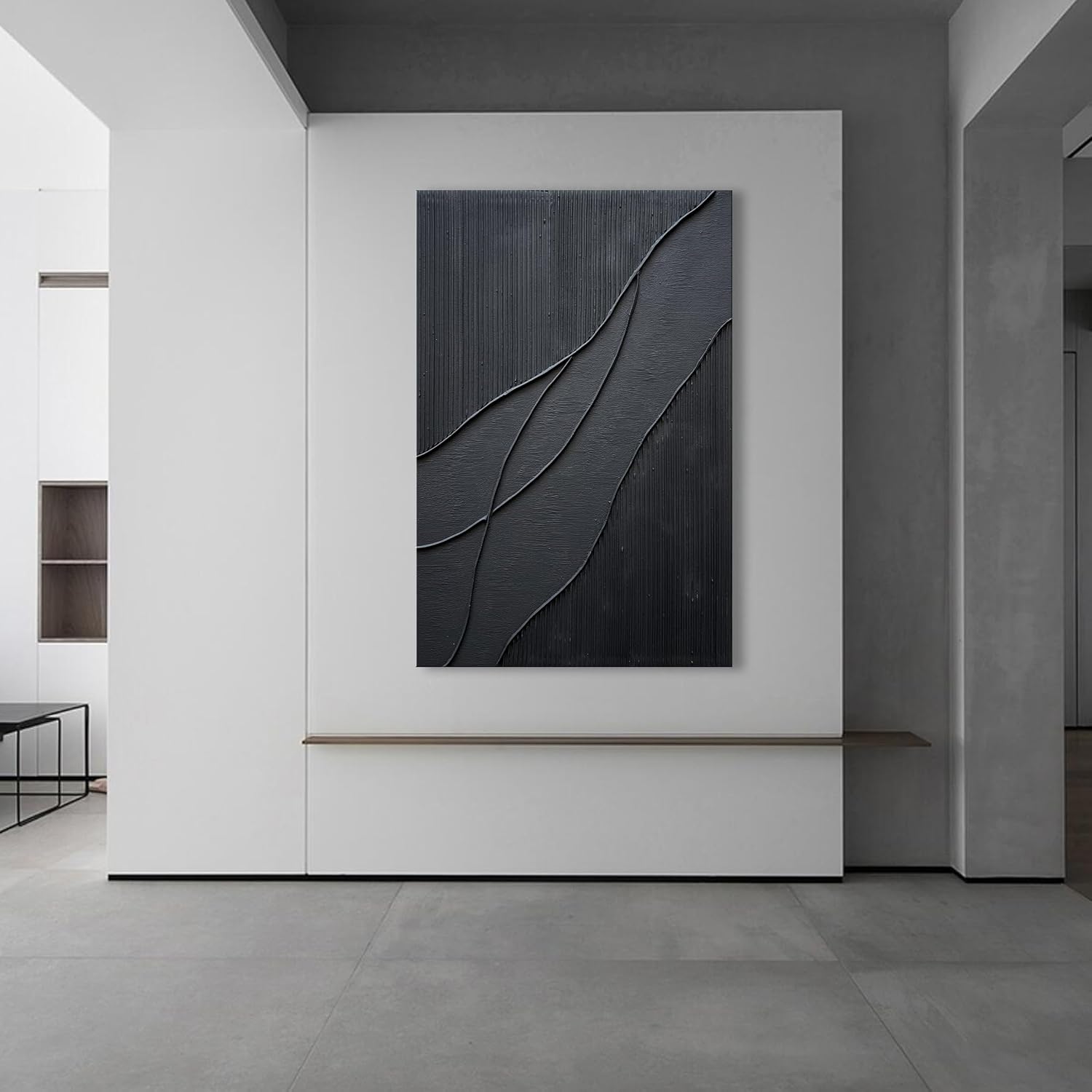 NANKAI Art Hand-Painted Thick Texture Black Minimalist Oil Painting 45x30 Inch Large Home Wall Decorative Art Painting