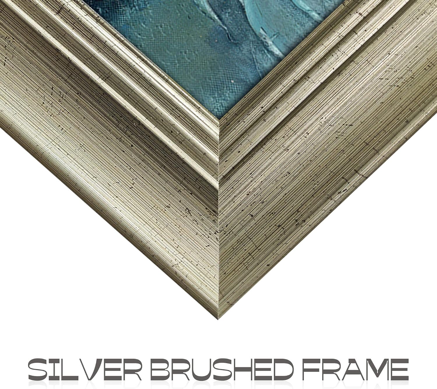 Framed Teal Abstract Canvas Art: Large Modern Hand Painted Textured Artwork Print Contemporary Turquoise Painting Picture with Gold Foil Wall Decor for Home Office Bedroom Living Room Decoration