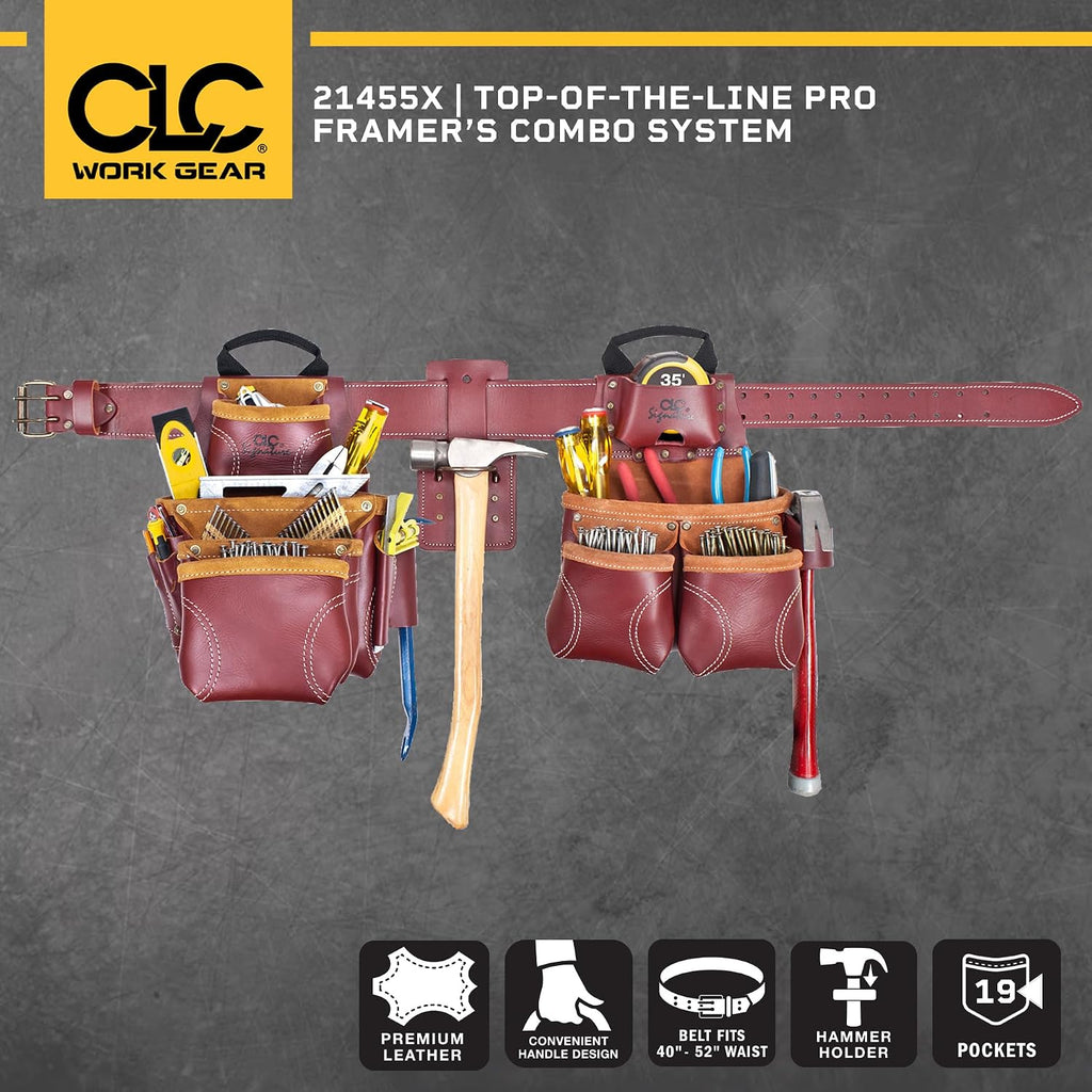 CLC Custom Leathercraft 21455X Signature Elite Heavy Duty Leather Combo System, 19 Pocket, XL