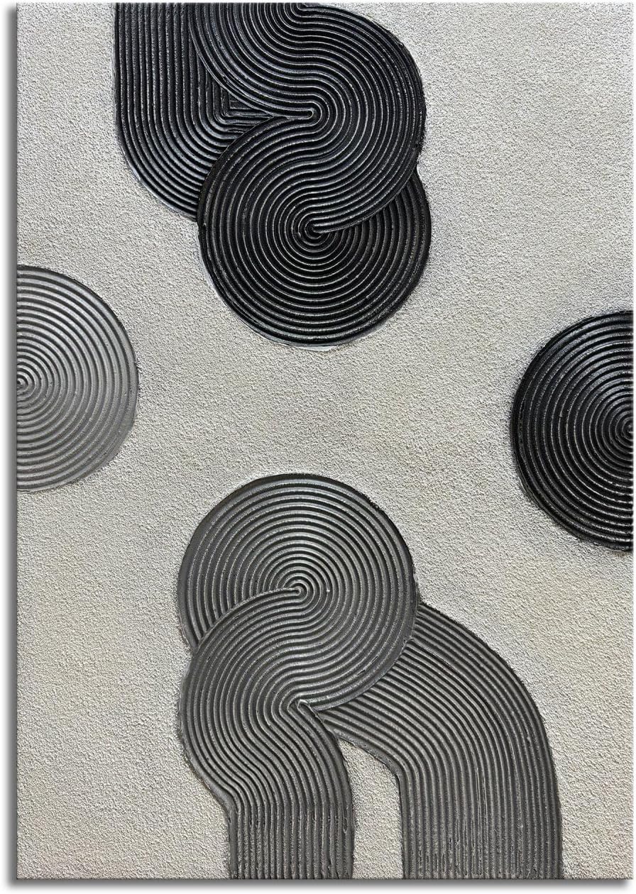 Slyart Grey and Black Abstract Textured Wall Art, Hand-Painted 3D Oil Paintings on Canvas Wall Art 40x28 inch Contemporary Art