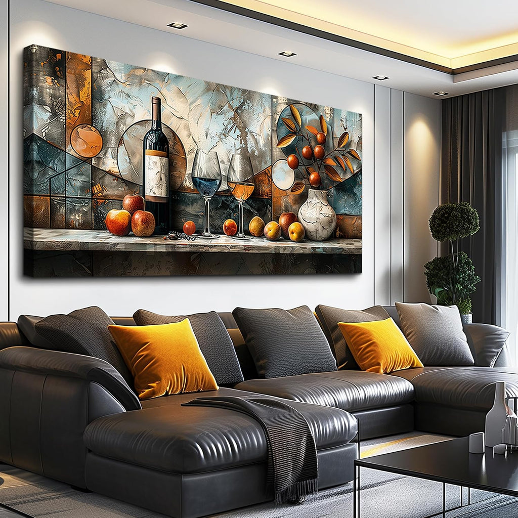 XIGUANGART Wine Bottle Still Life Wall Art, Kitchen Large Canvas Paintings,Dining Room Walls Artwork Abstract Pictures Wall Decor for Living Room Bar Art Prints Modern Home Decorations Ready To Hang