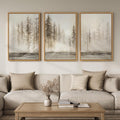 Large Framed Neutral Abstract Landscape Set of 3 Living Room Wall Art, Modern Misty Pine Forest Canvas Artwork for Walls, Beige Rustic Farmhouse Nature Wall Decor for Bedroom Hallway Office, 24x36 In
