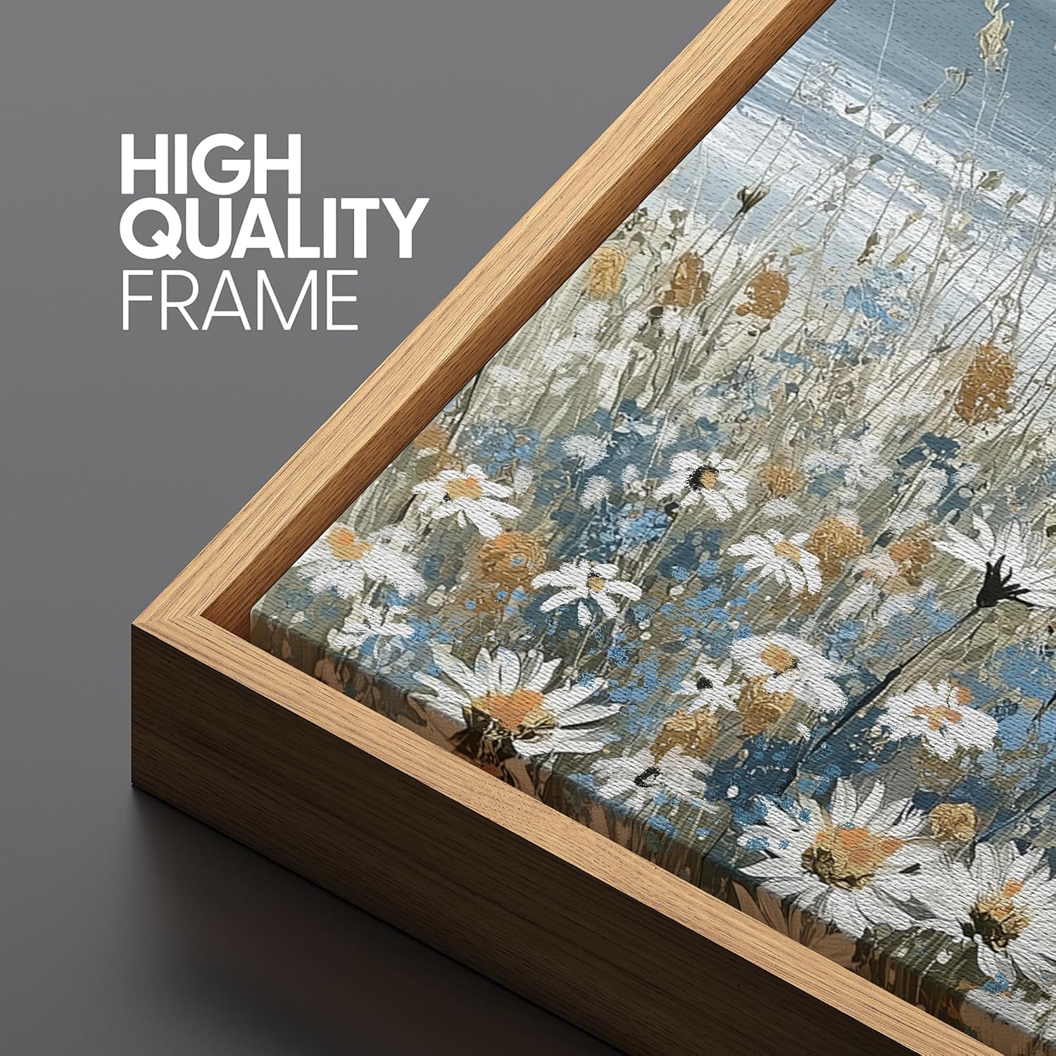 SIGNFORD Large Framed Canvas Print Wall Art Coastal Wildflowers Beach Meadow Landscape in Soft Blue and Beige Tones Illustrations Modern Art Relax/Calm Warm for Living Room, Bedroom, Office - 60'x20'