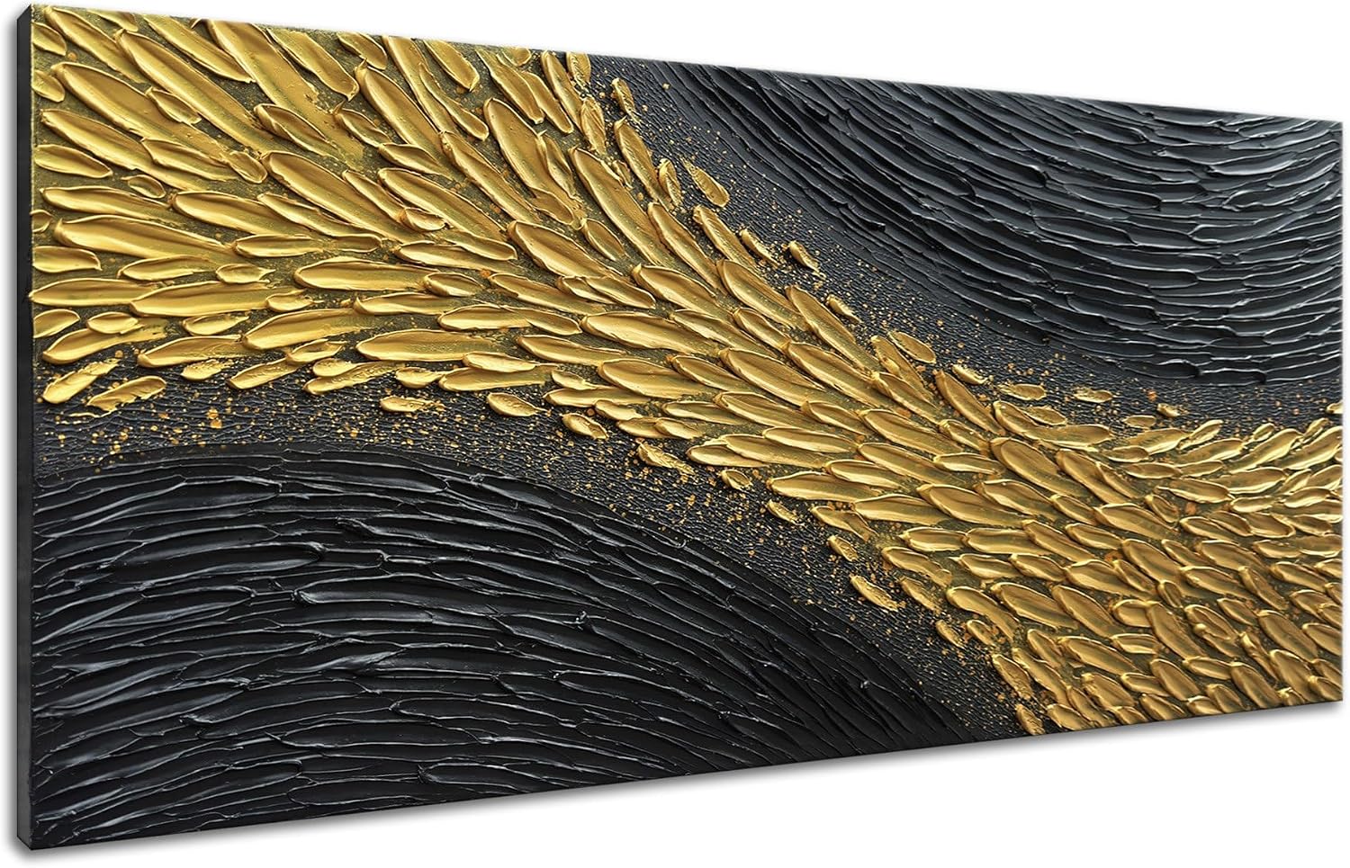 Slyart Black and Gold Wall Art, Large Gold Texture Abstract Art, Contemporary Art Oil Painting, 24'x48' Modern Home Decor for Living Room Bedroom