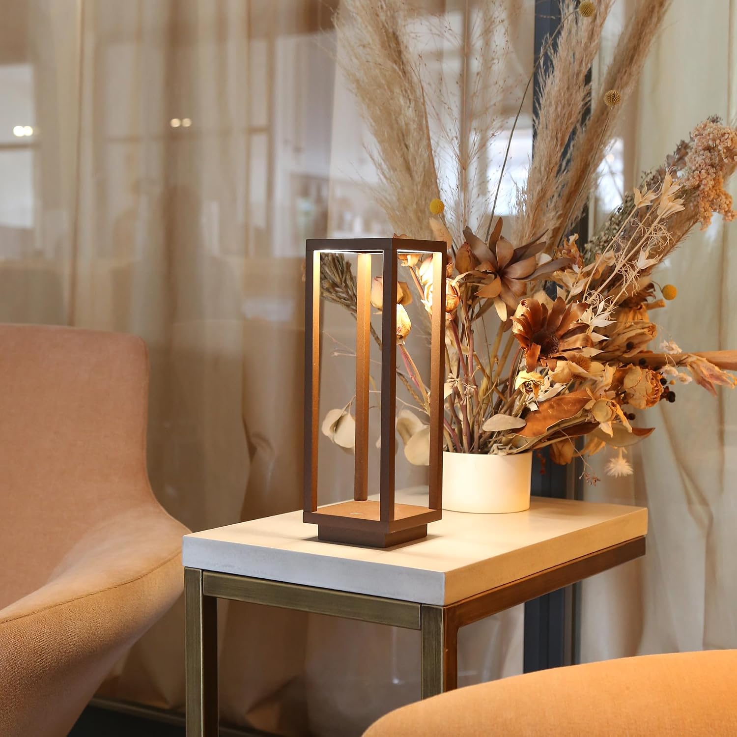 Zafferano, Home Pro Lamp, Rechargeable Cordless Table Lamp with Touch Controls, Suitable for Indoor and Outdoor, Dimmer, 3000 K, Height 11.6 Inches, Rust Color