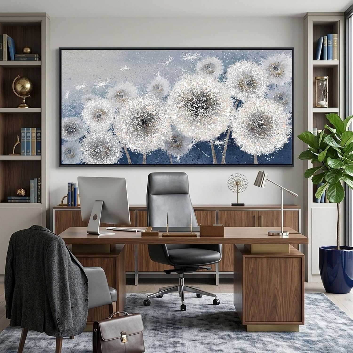 Pogusmavi Dandelion Wall Art Modern Wall Decor Botanical Framed Artwork for Walls Office Artwork Pictures for Bedroom Canvas Painting for Living Room 30x60 Black Framed