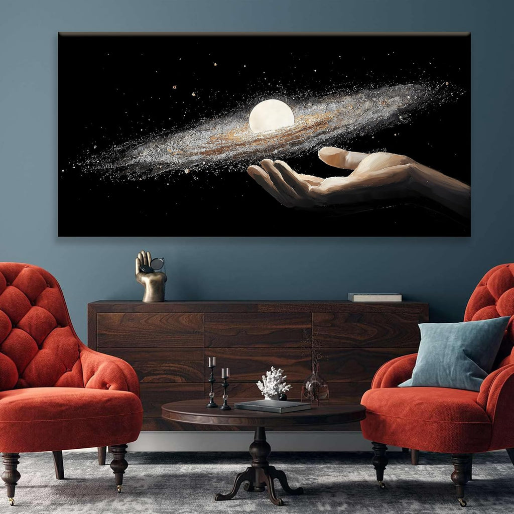 Large Abstract Wall Art Decor The Universe In Hand Science Fiction Wall Art For Living Room Bedroom Office Kitchen 29x58 Inch Canvas Painting Home Wall Decor Ready To Hang