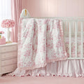 Brandream French Country Toile Crib Bedding Set for Girls Pink Grandmillennial Toile Vintage Floral Print 100% Cotton Baby Girl Nursery Bedding - Ruffles Quilt,Toile Crib Sheet,Crib Bed Skirt,3 Pieces