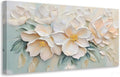 Anolyfi White Textured Flowers Large Canvas Wall Art for Living Room, Modern Aesthetic Sage Florals Painting Wall Decor for Bedroom Dining Room Office Home Decor 58'x29'