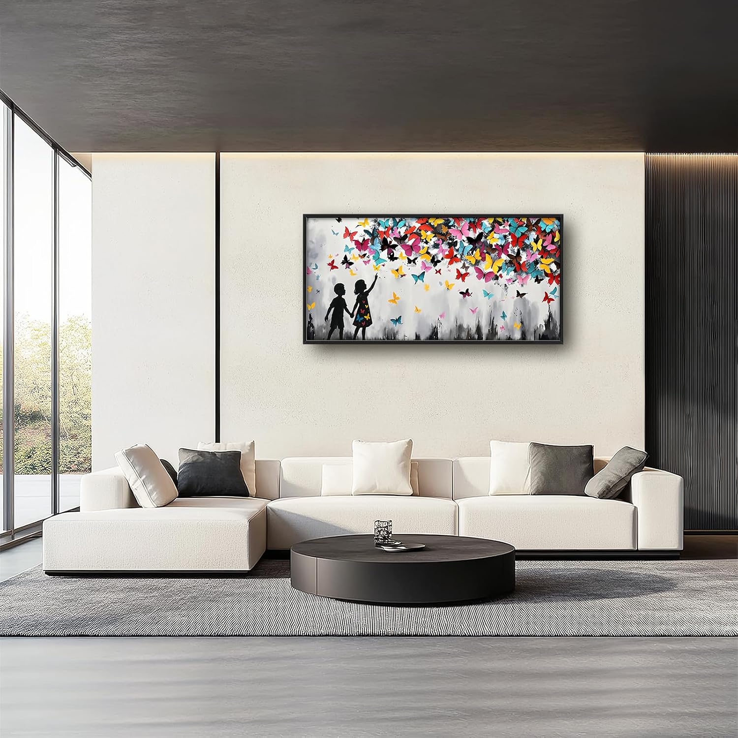 Banksy Large Wall Art for Living Room Colorful Graffiti Canvas Big Wall Decor Butterfly Street Pop Art Pictures Painting Framed Artwork Decorations for Bedroom Office Dining room Gifts 30'x60'