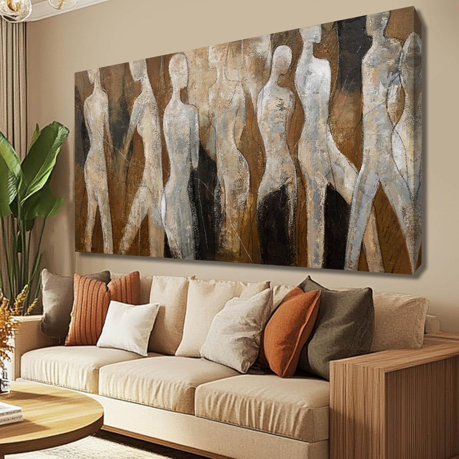 CHUDANHAO Graffiti Line Artwork Brown Picture Wall Decor Black Abstract Wall Art for Living Room Hotel Office Wall Hanging Decor 29'x58' Large Size