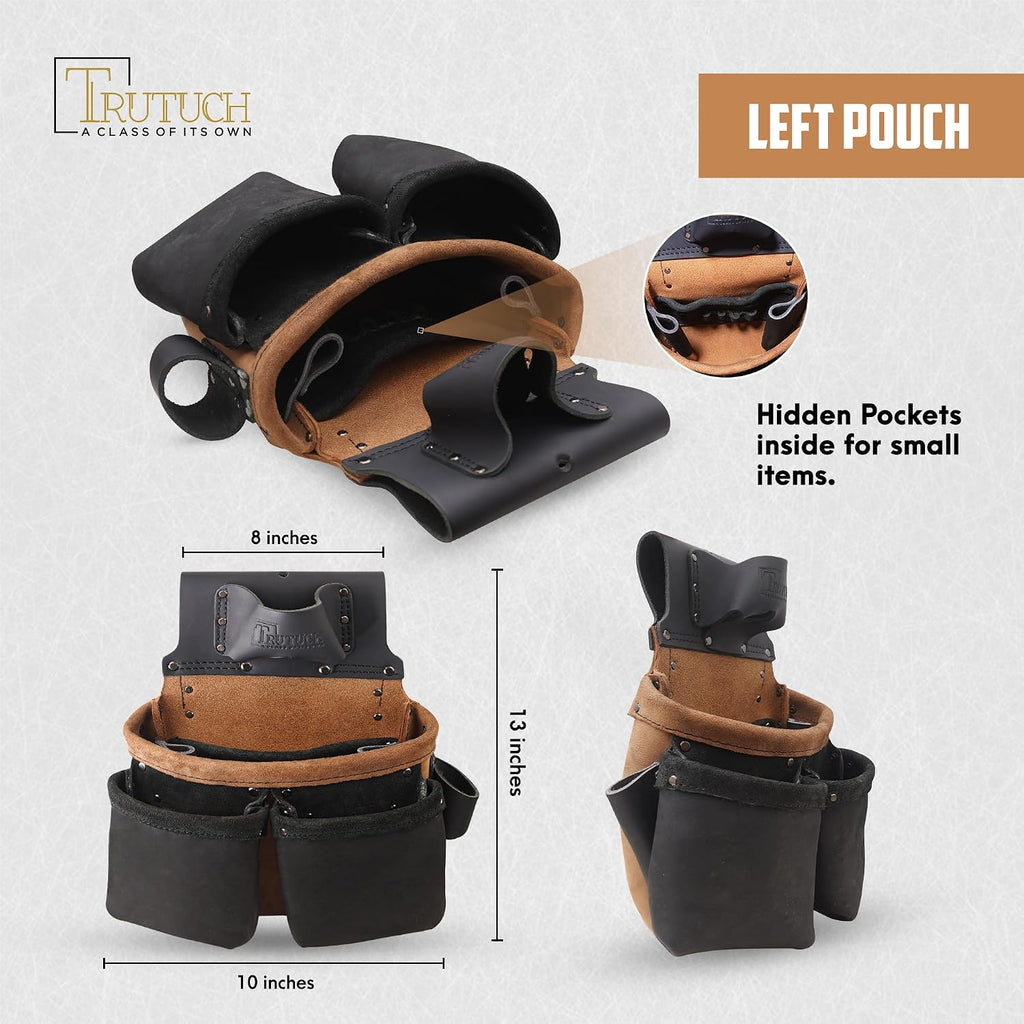 Grain Leather Tool Belt | Tool Rig Set | Tool Pouch | Drywall Tool Belt | Carpenter Tool Bag | Leather Tool Belts for Men | Construction | Framers | Electrician (Black & Brown)