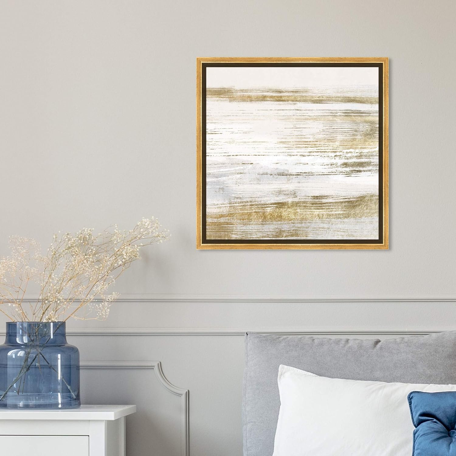 The Oliver Gal Artist Co. Abstract Framed Wall Art Canvas Prints 'Blush Romance Paint Home Décor, 16' x 16', Gold, White