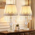 Crystal Bedside Table Lamp, Dimmable Table Lamp Set of 2 with Ruched Fabric Lampshade, Elegant Plug-in Chandelier Nightstand Lamp for Living Room Girls Room, W 12.6' X H 22.8'
