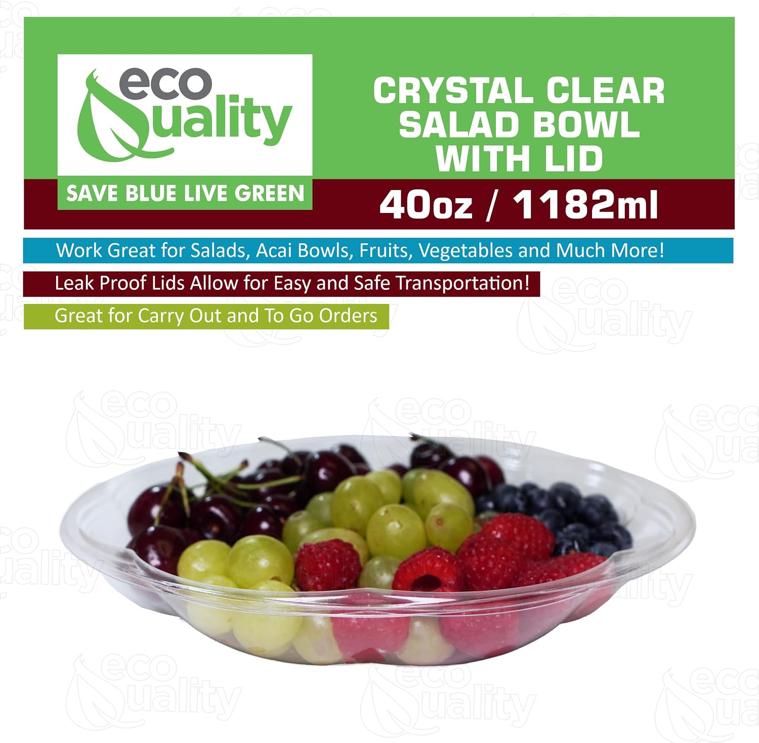 40oz Salad Bowls To-Go with Lids - Crystal Clear Plastic Disposable Salad Containers | Airtight, Lunch, Salads, Parfait, Fruits, Leak Proof, Airtight, Fresh, Meal Prep | Rose Bowl Container (150)