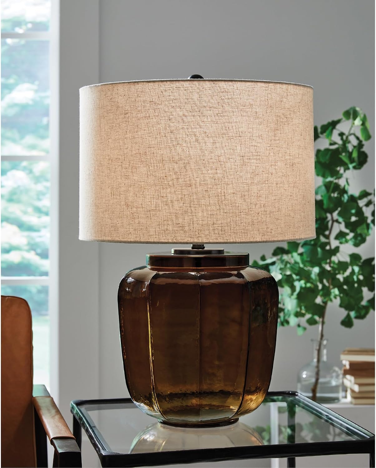 Signature Design by Ashley Bainmore Transitional Table Lamp with 3-Way Switch and Drum Shade, Dark Brown