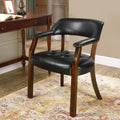 Large Dining Chairs with Upholstered and Arm,Solid Wood Wide Office Desk Chair Stool. Faux Leather Boss Captain's Chairs,Classic Accent Chairs for Kitchen, Cherry Walnut Legs & Black NX173D