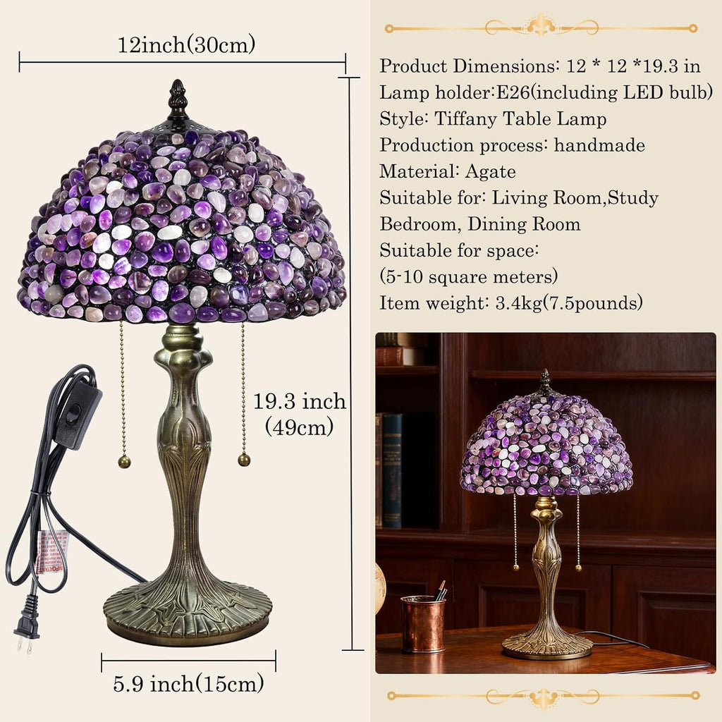 Tiffany lamp Agate Amber Stained Glass Table Lamp 12In Antique Vintage Tiffany Style Lamp for Bedroom Living Room Office,Luxury Bedside Night Light