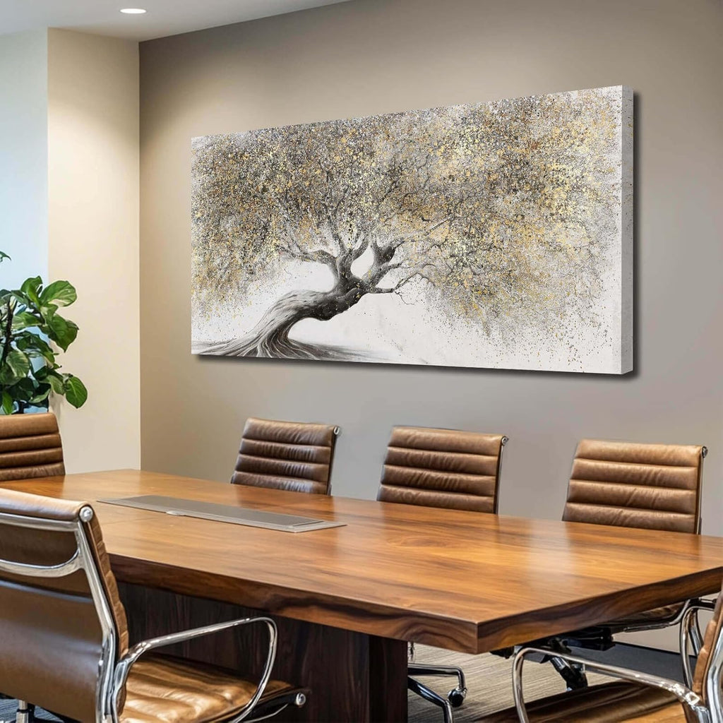 Gold Wall Art Canvas Wall Pictures Large Artwork Landscape Painting Photo Prints Wall Decorations Tree Wall Decor for Living Room Dining Room 29'x58'