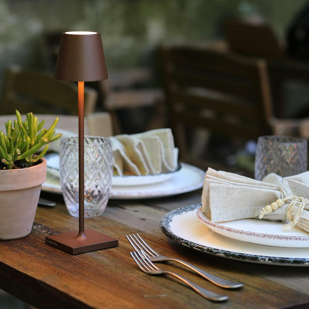 Zafferano, Poldina Micro Lamp, Rechargeable Cordless Table Lamp with Touch Controls, Suitable for Indoor and Outdoor, Dimmer, 2200-3000 K, Height 10.8 Inches, Rust Color